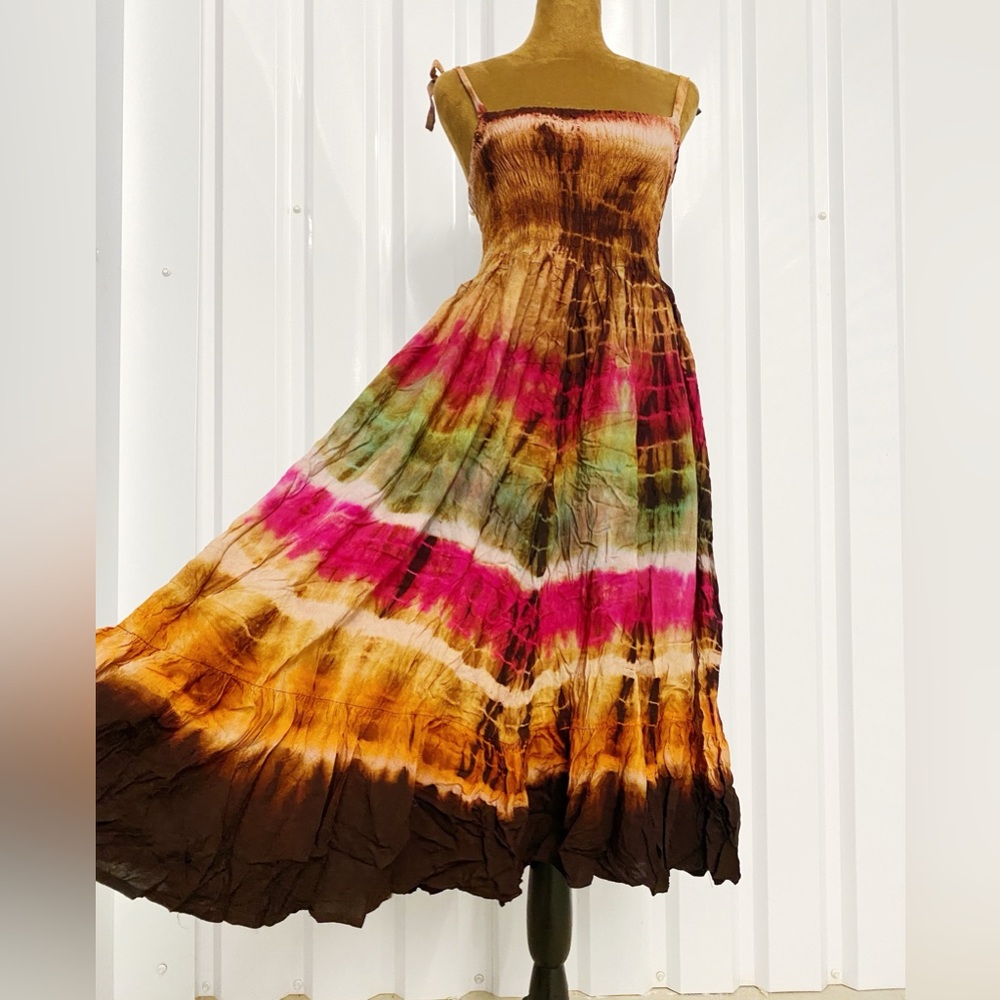 Retro Tie Dye Hippy Sundress:Hippie Granola Cottagecore Whimsigoth